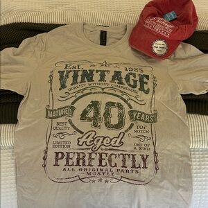 Vintage Beige “40 years old” Graphic T-Shirt and Hat